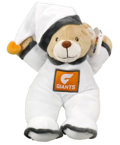 Plush toy bear in an astronaut suit with a 'Giants' logo on a white background