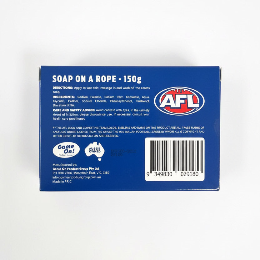 AFL Soap Bar On A Rope 150g with built-in hanging rope. AFL gift for dad
