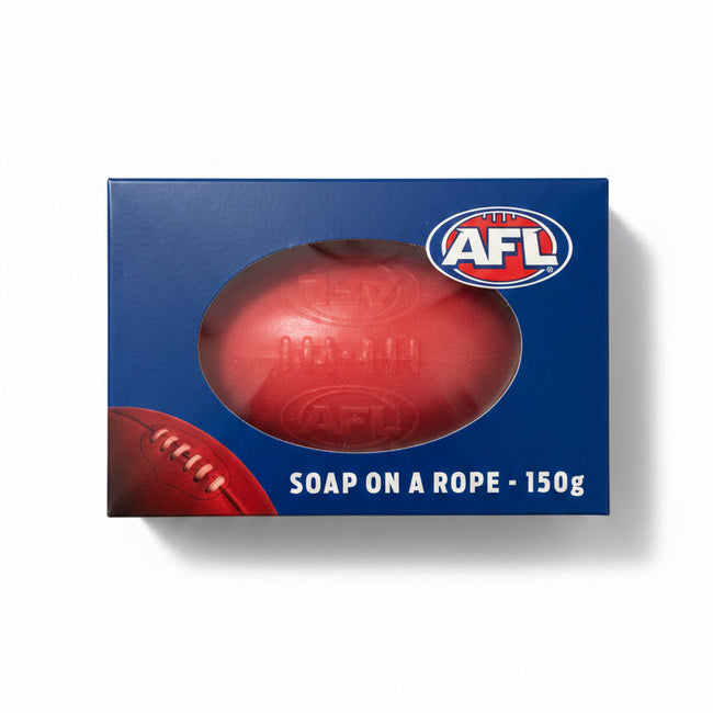 The AFL Soap Bar On A Rope 150g is a practical gift for dads and AFL fans. shown on white background