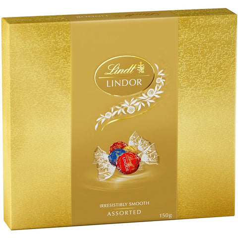 Gold Lindt Lindor chocolate box with Lindt logo 