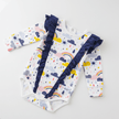 Navy trim baby girl bodysuit with rain drop and rainbow print