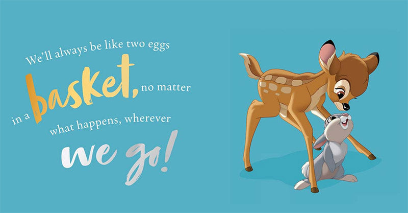 Animated deer and rabbit with a quote on a blue background