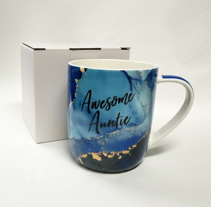 Awesome Auntie Mug and box on a white background