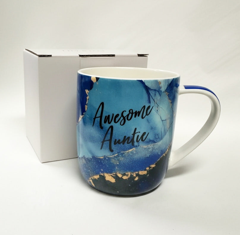 Awesome Auntie Mug and box on a white background