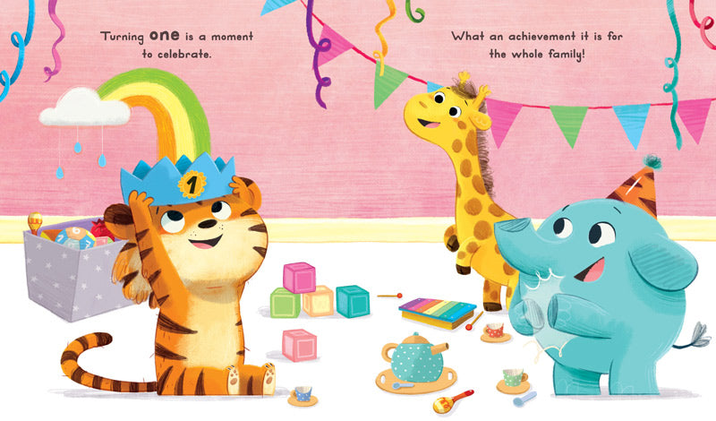First birthday book inside pages with animals