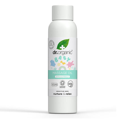 Dr. Organic massage oil bottle on a white background