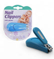 Blue baby nail clippers with packaging on a white background