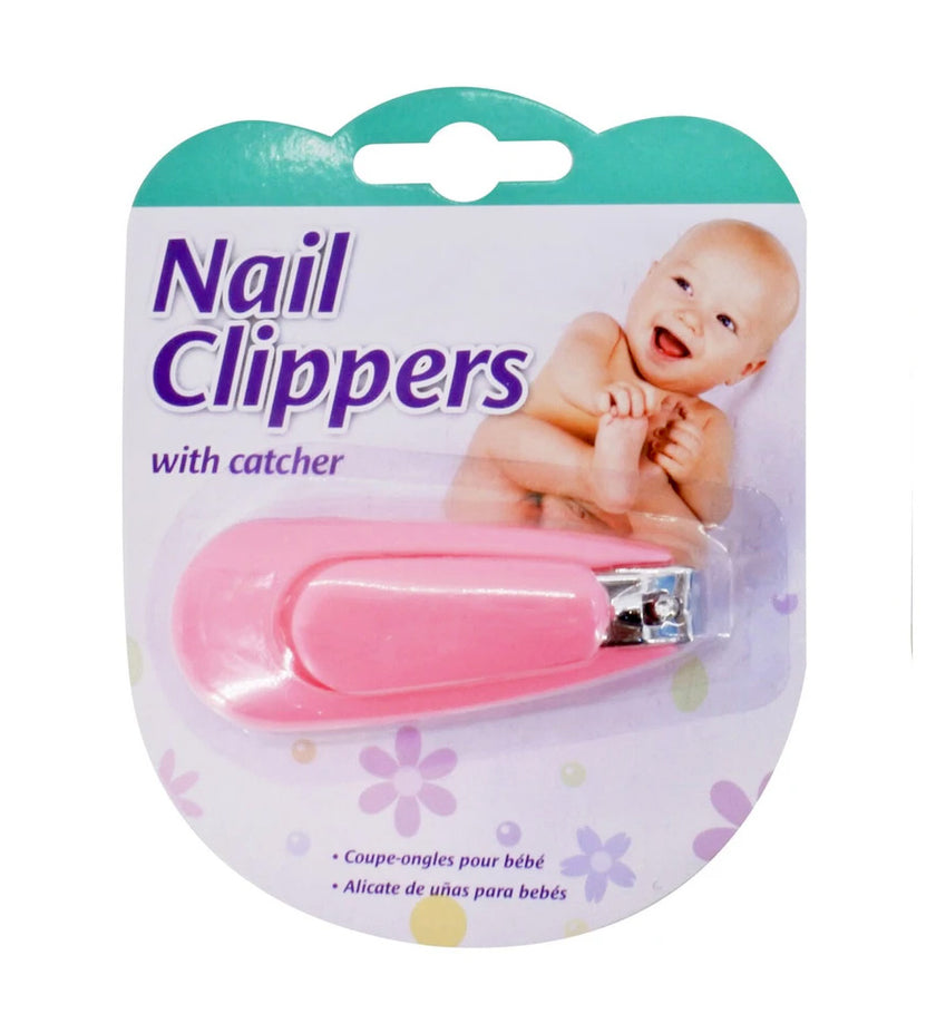 Baby nail clippers with catcher on a white background