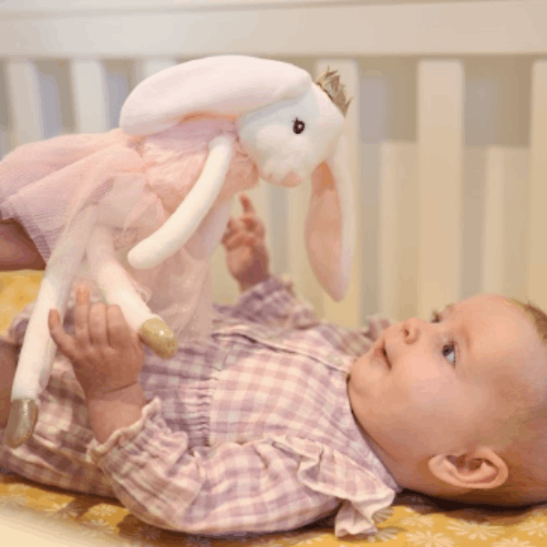 Ballerina Bunny toy with baby in cot