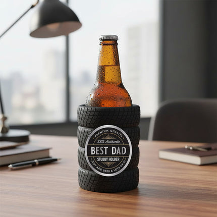 Best Dad Beer Holder Stubby Cooler
on desk with bottle inside