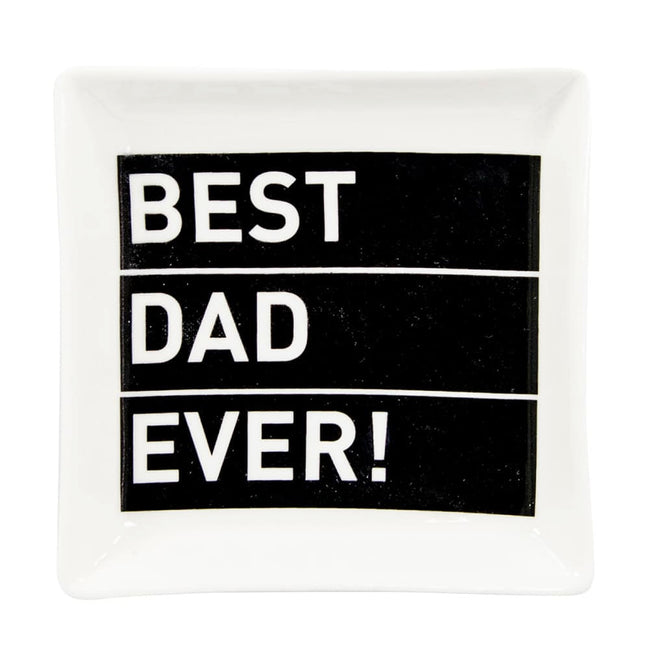 Square coin dish with 'BEST DAD EVER!' text on a white background