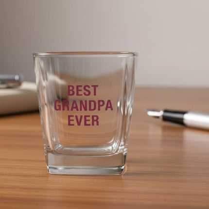 Clear glass with 'Best Grandpa Ever' text on desk
