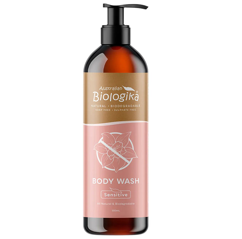 Australian Biologika body wash bottle on a white background
