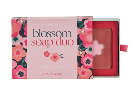 Blossom soap duo packaging with floral design on a white background