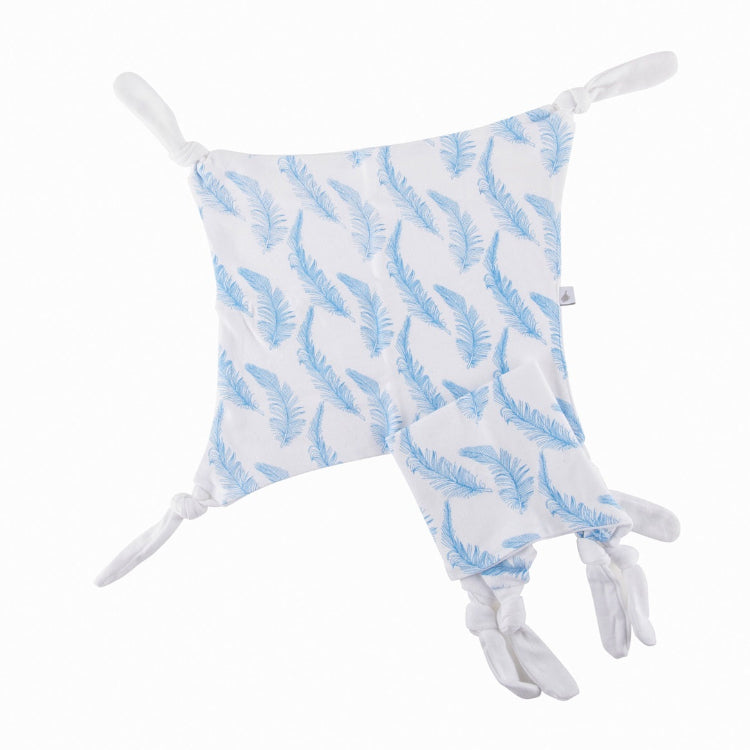 Blue feather cotton baby comforter set 2 pack on a white background