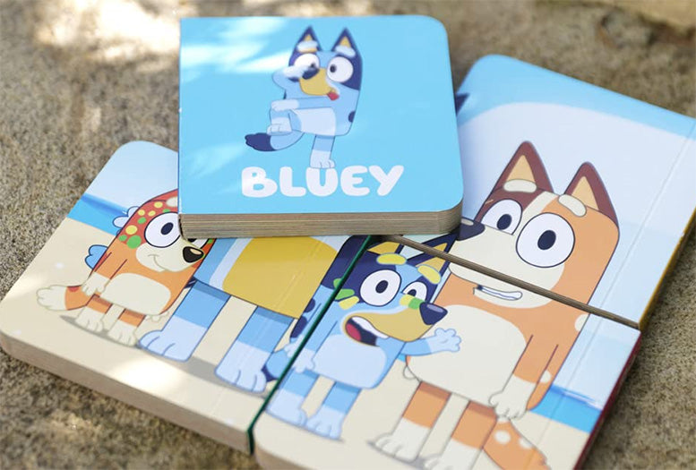 Children's book with Bluey characters on a textured surface