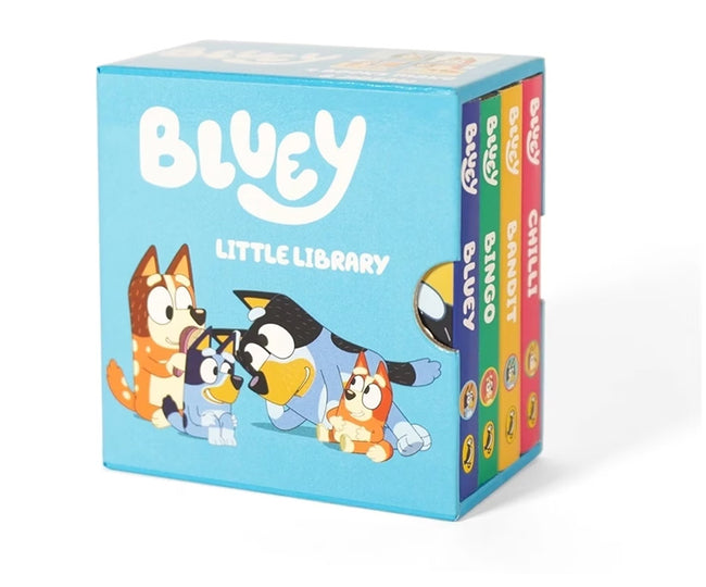 Bluey Little Library set with cartoon characters on a blue background