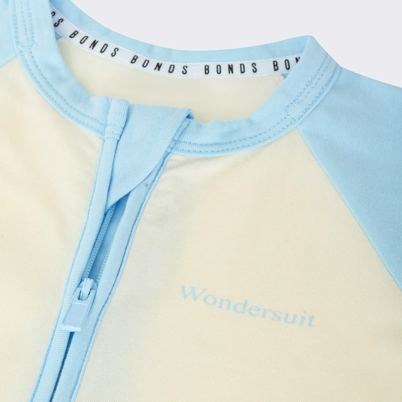 Ivory and light blue newborn baby sleepsuit with zipper