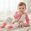 Bonds wondersuit on baby girl with finger in her mouth