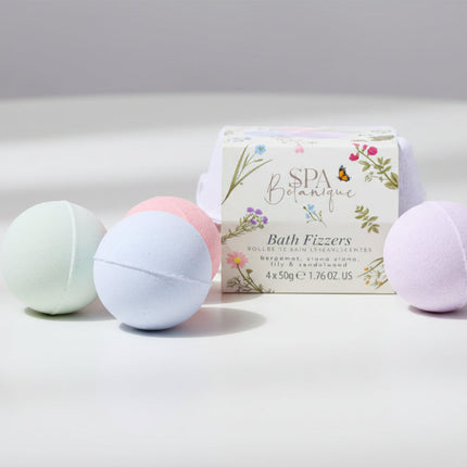 Bath fizzers with a box labeled 'Spa Botanique' on a white background
