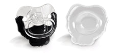 Black and clear baby pacifier on a white background