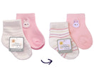 pink Two pairs of baby socks with bunny design on a white background
