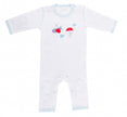 White baby romper with colorful airplane design on a white background