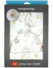 Baby jersey wrap and beanie set in packaging with 'weegoamigo' branding.