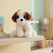 Plush puppy toy sitting on shelf
