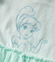 Embroidered design of a princess on a light blue fabric background