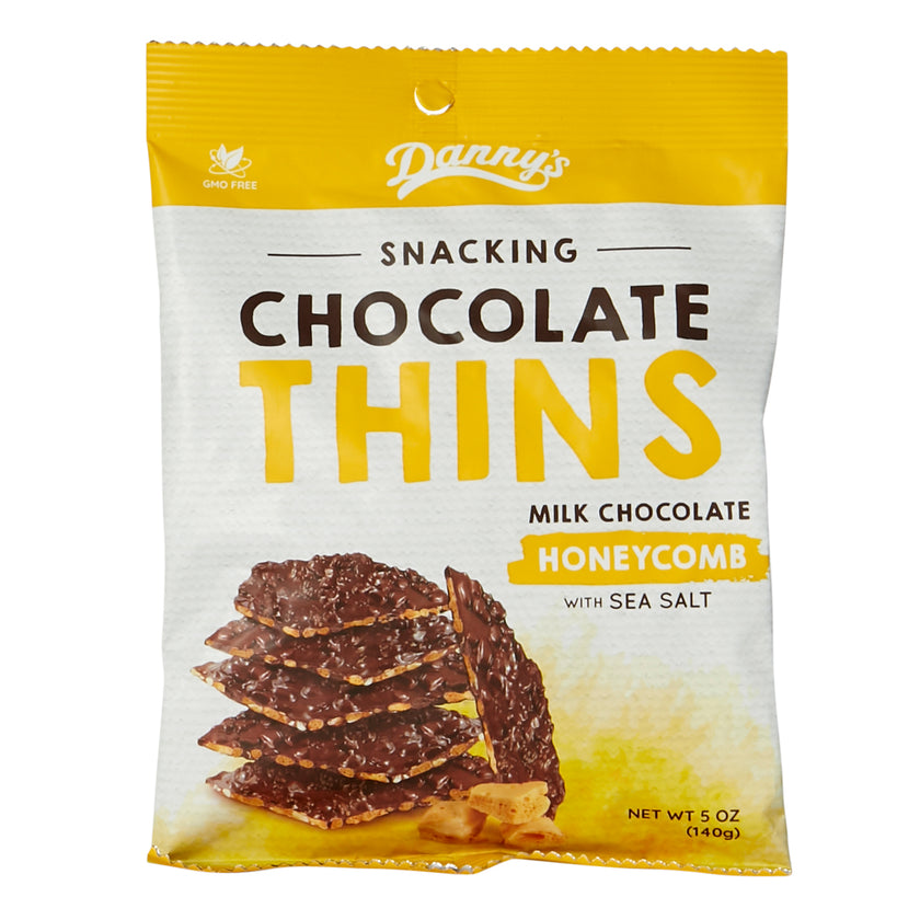 Danny’s Chocolate Thins Honeycomb 140g features premium milk chocolate