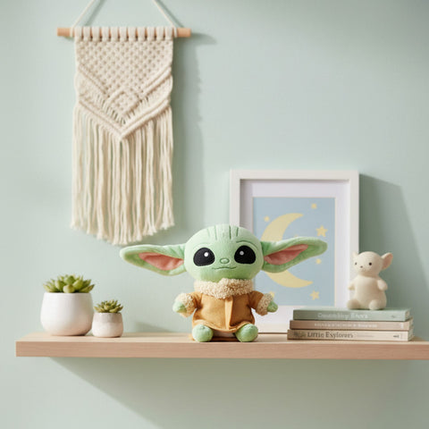 Disney Grogu Star Wars Plush Toy sitting on a shelf