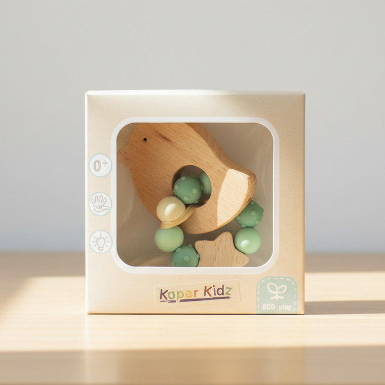 ECOBEAD Elephant Teether in box on table background
