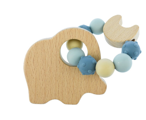 Kaper Kidz ECOBEAD Elephant Teether made from natural beech wood with textured food-grade silicone beads for teething babies.