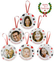 Set of Christmas ornaments with photos and text on a white background