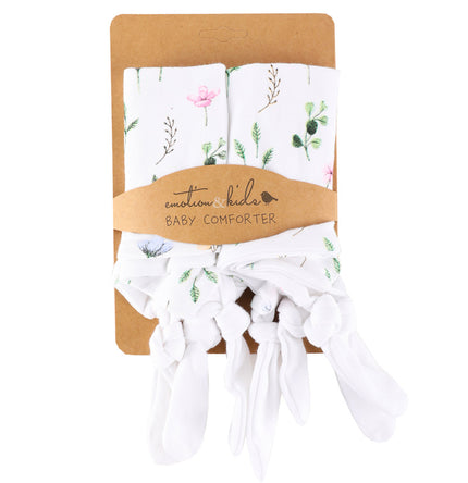 Floral cotton baby comforter set 2 pack with 'emotion & kids' branding on a white background