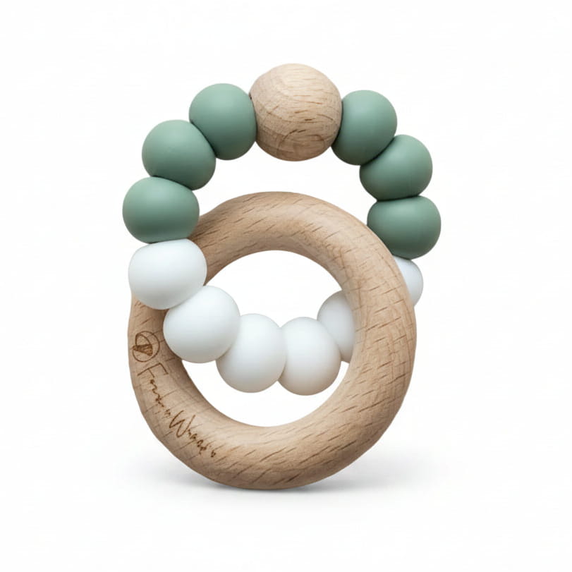Foxx & Willow's green Infinity Teether toy on white background