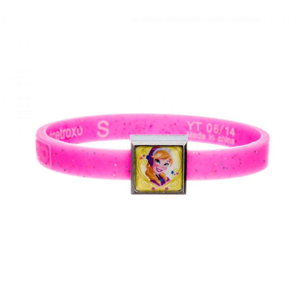 Frozen-themed Pink bracelet with a character charm on a white background