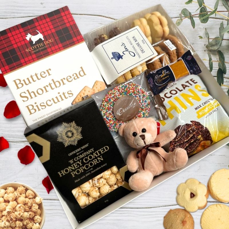 gourmet baby gift box with biscuits and food