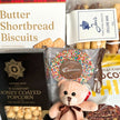 Gift box with with Australian biscuits, honey popcorn and a mini teddy