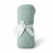 Green Crochet Cellular Baby Blanket on whit ebackground