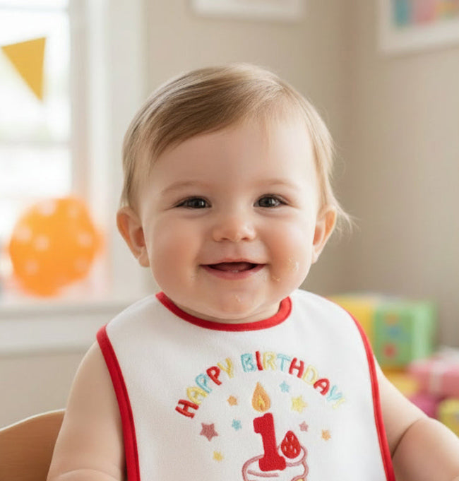 Happy Birthday Baby Bib on baby
