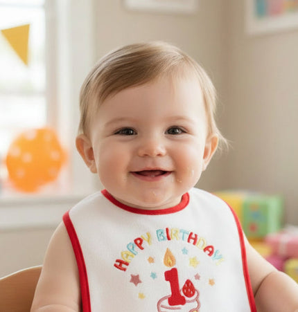 Happy Birthday Baby Bib on baby