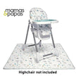 High chair on top of Mamas & Papas Happy Planet Splash Mat for baby mealtimes