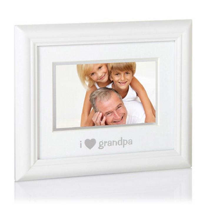 White photo frame with a family photo and 'i ❤️ grandpa' text on a white background