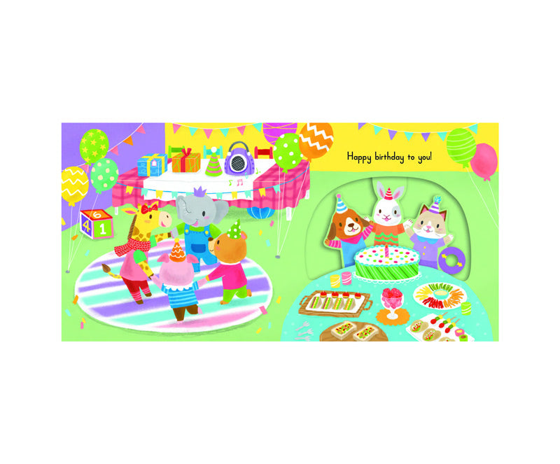 Colourful pages of the Sing Along With Me: Happy Birthday book