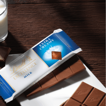 glass of milk with Lindt Excellence Milk Chocolate