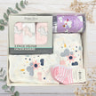 Bubba Blue 3-pack velour facewashers with a pink and white design on a wooden surface.