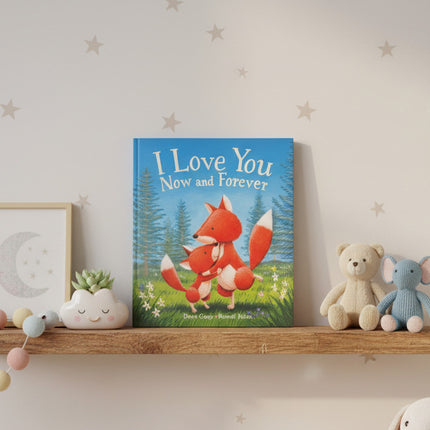 Love You Now and Forever book in baby nursery on a shelf