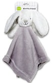 Gray plush blanket with bunny face on a white background